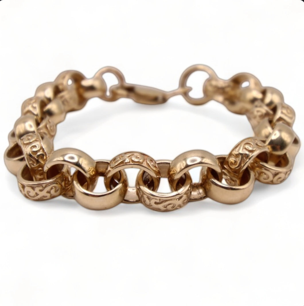 9ct Yellow Gold Patterned Belcher Bracelet