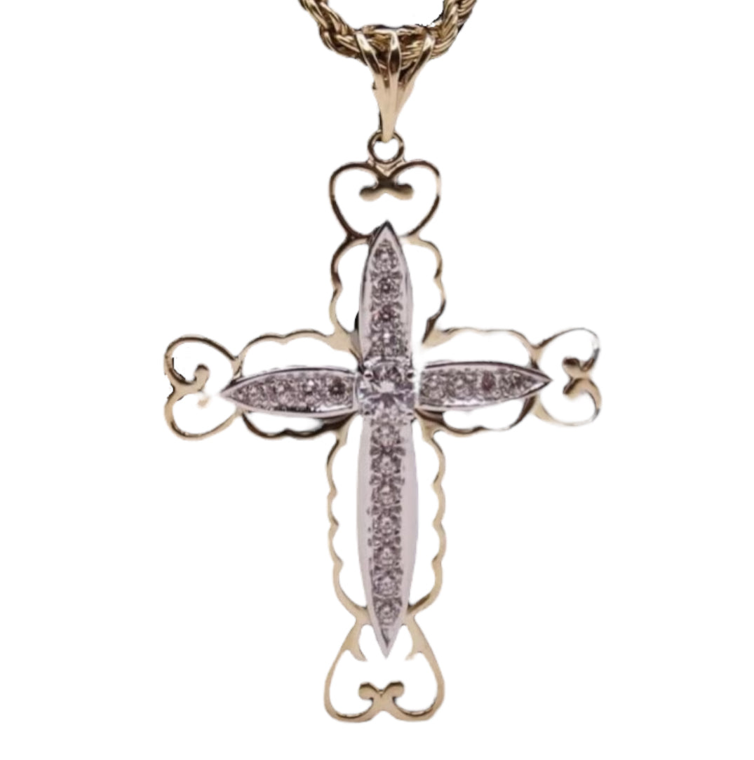 9ct Yellow Gold Rope Chain(s) and CZ Filigree Cross Pendant(s)