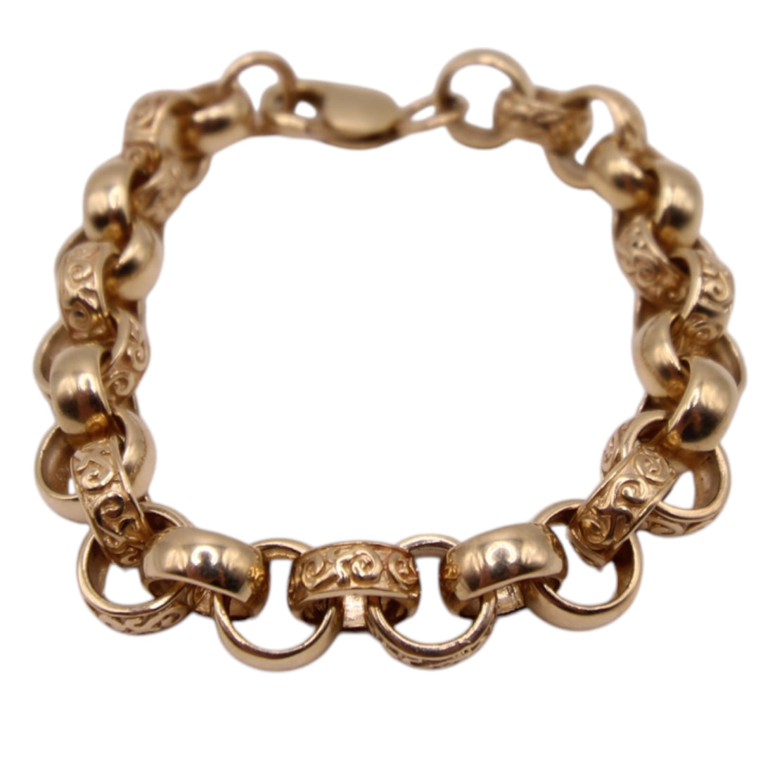 9ct Yellow Gold Patterned Belcher Bracelet