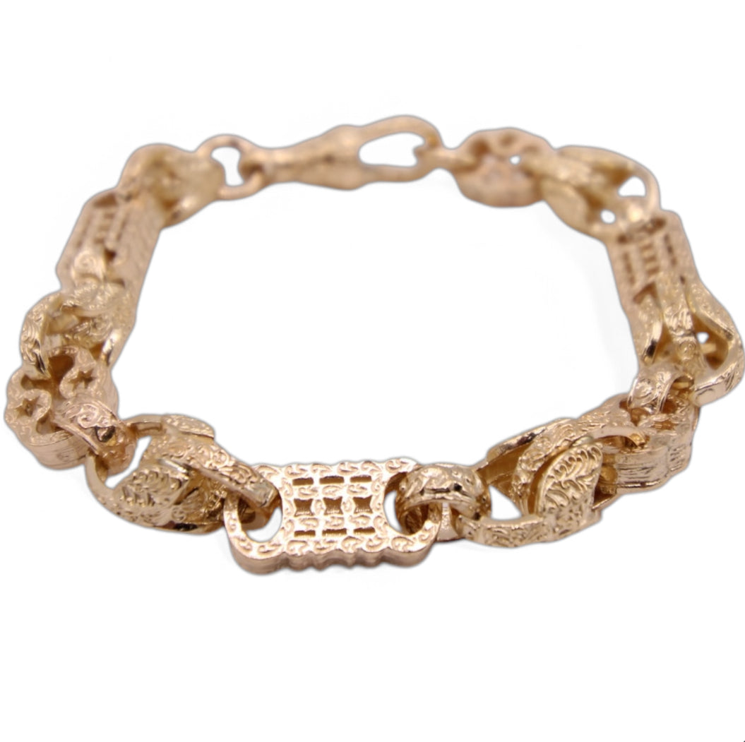 9ct Yellow Gold Patterned Stars Bars Tulip Bracelet