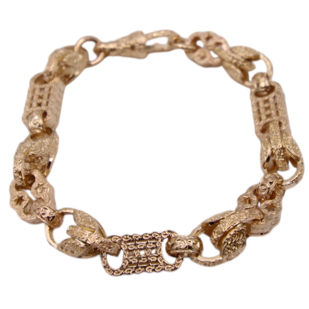 9ct Yellow Gold Patterned Stars Bars Tulip Bracelet