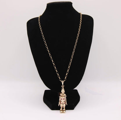 9ct Gold Belcher Chain & Clown Pendant Set