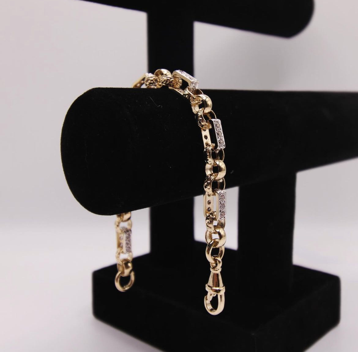 9ct Gold CZ White Stone Gypsy Link Bracelet