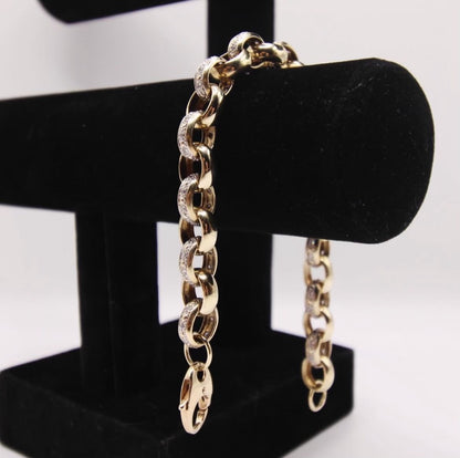 9ct Gold CZ White Stone Belcher Bracelet