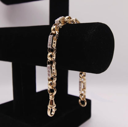 9ct Gold CZ White Stone Gypsy Link Bracelet