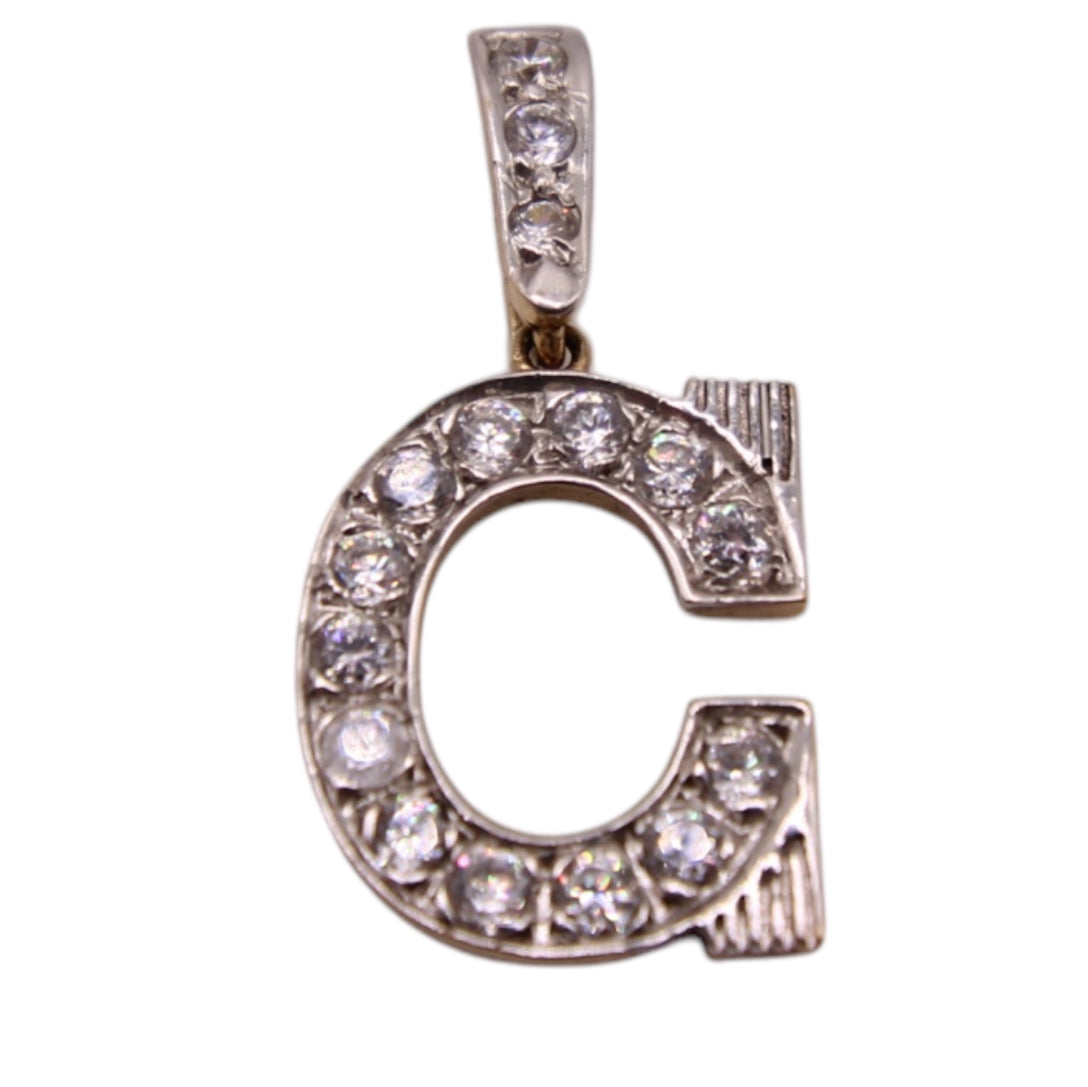 9ct Yellow Gold CZ Initial C Pendant